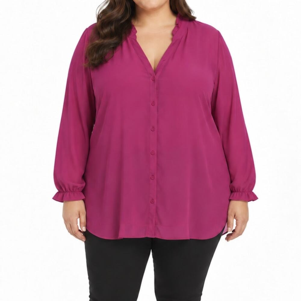 Torrid NWT Georgette Button Front Blouse Ruffle Neck Long Sleeve Size 5X